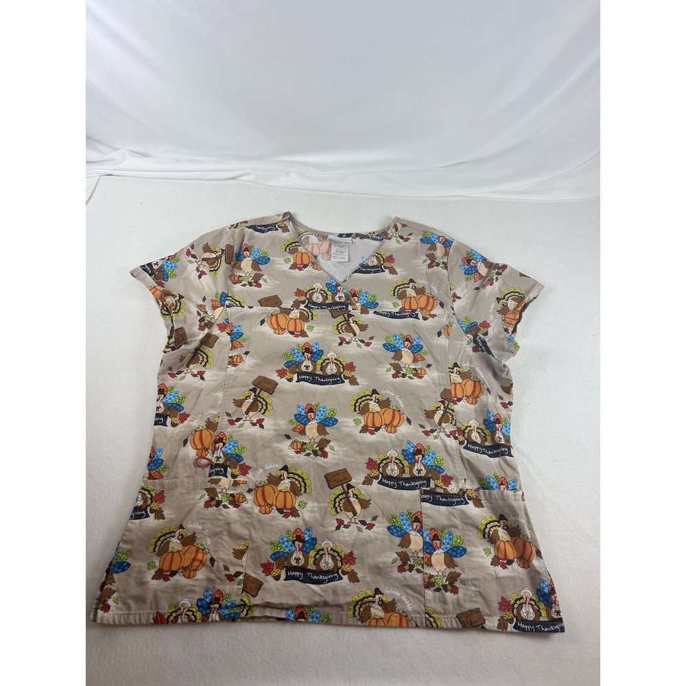 Scrubstar Thanksgiving Turkey Medical Scrub Top Women's Size XL